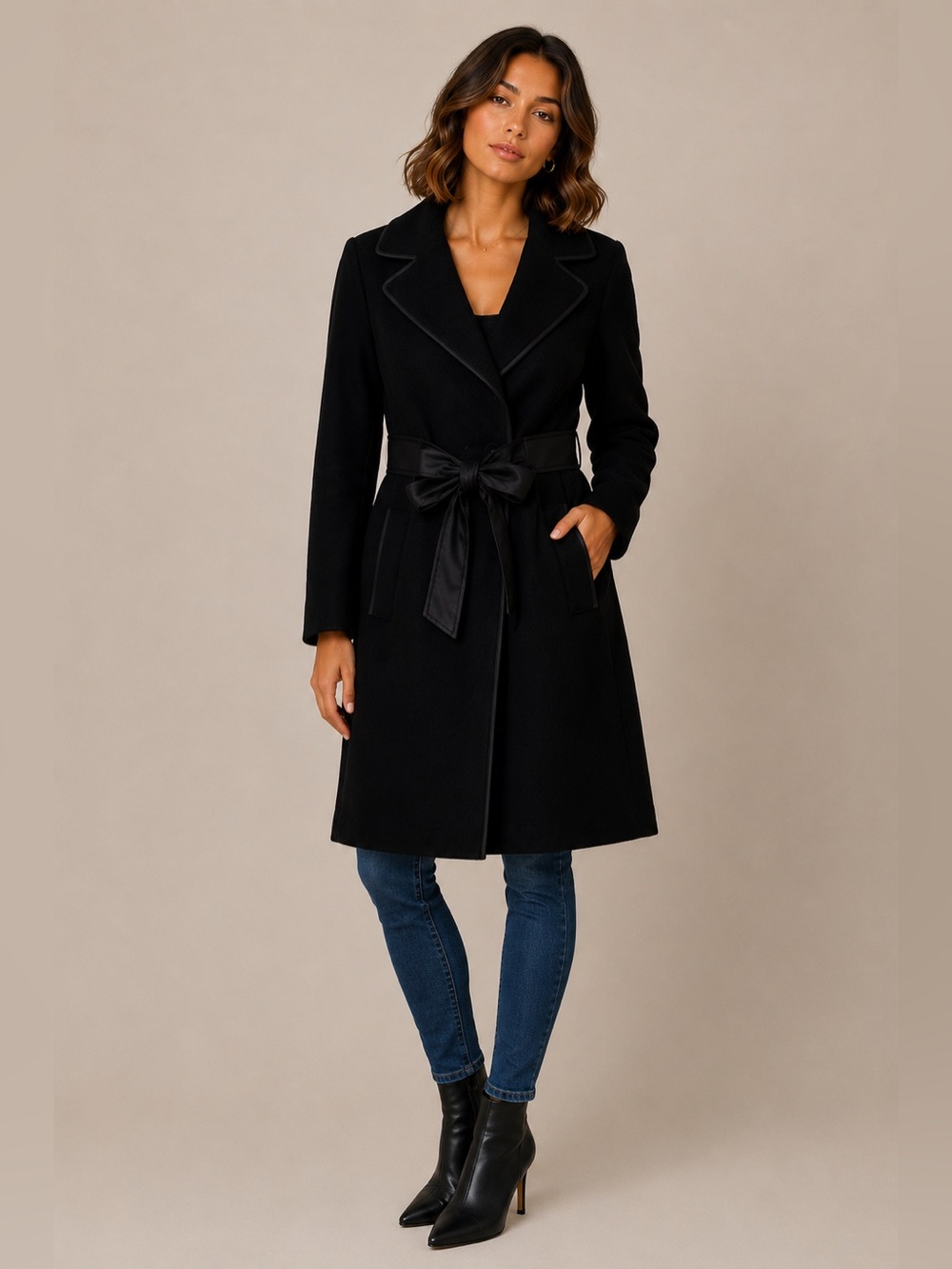 Laundry by Shelli Segal Black Wool Belted Fit & Flare Coat Size 2 🖤